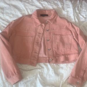 Pink cropped corduroy jacket, size M